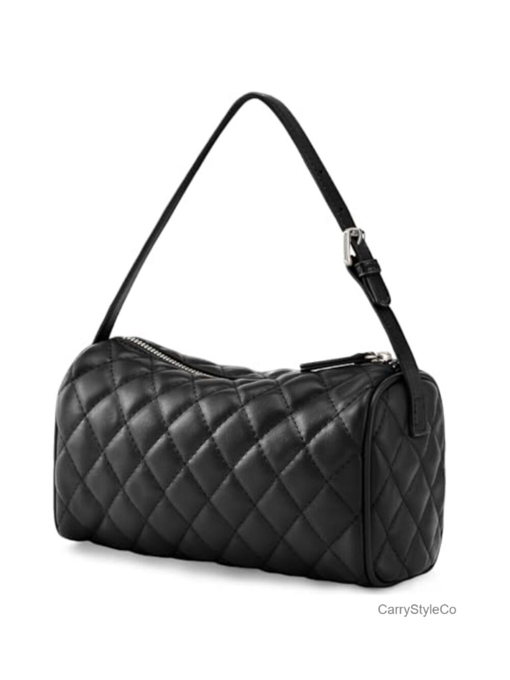 Women's Quilted Vegan Leather Barrel Crossbody Bag with Adjustable Strap, Hobo